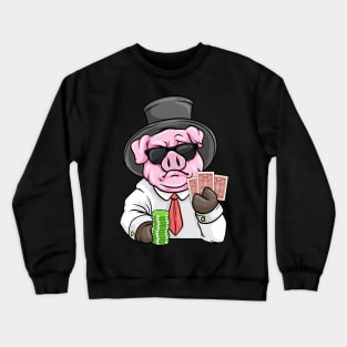 Cool Mafia Pig is playing poker with cards and chips Crewneck Sweatshirt